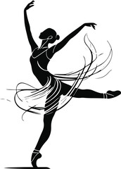 Dancer raising arms line art – elegant dance pose, clean vector, white background 2