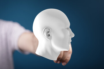 Conceptual image of a digital human head, representing AI, technology, and the human mind. Perfect...