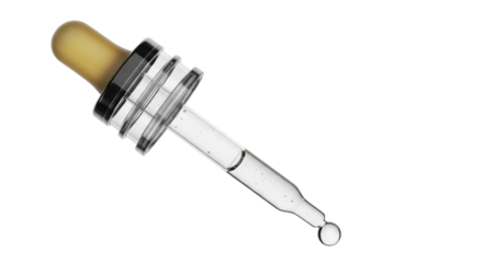 Isolated glass dropper with amber bulb, medicine tool for essential oils or liquid doses