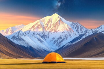 Majestic Mountain Camping at Dawn: A Serene Escape in the Himalayas
