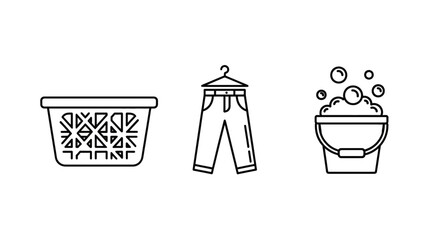 Laundry day essentials vector art: Basket, clean clothes, and soapy water bucket create a fresh, tidy vibe