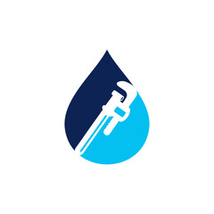 A stylized logo featuring a wrench inside a water droplet, representing plumbing services.