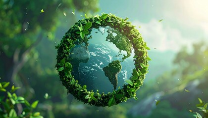 Leaves in forming an eco friendly earth shape, World environment day and Earth day