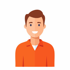 Friendly smiling man flat design vector illustration in orange shirt