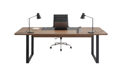 Professional modern office desk setup with laptop and chair for productivity