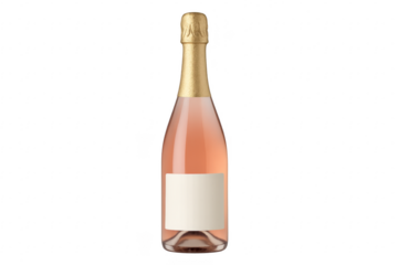 Rose sparkling wine bottle with blank label and gold foil