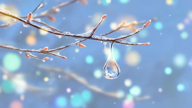 Winter dewdrop on branch