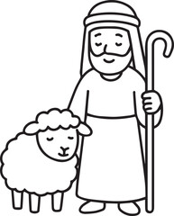 Shepherd and Sheep Illustration: A heartwarming illustration of a kind shepherd and his gentle sheep, representing care and guidance in a simple, graphic style.