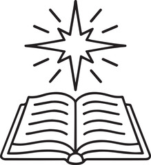 Literary Revelation: An open book is illuminated by a radiant star, evoking themes of knowledge, guidance, and spiritual discovery.