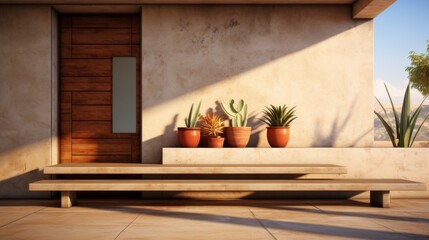 Warm sunshine bathes modern house entrance