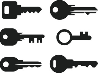 Collection of various house and car key silhouettes, symbolizing security, access, property, and solution, graphic vector illustration for locksmith design