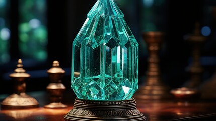 Decorative Teal Crystal Object on Display