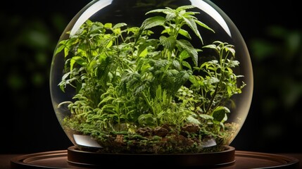Lush Green Terrarium Under Glass Dome