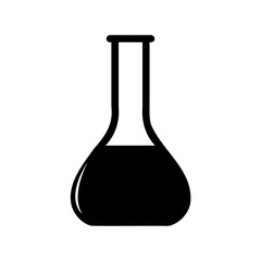 A simple black and white drawing of a laboratory flask filled with liquid