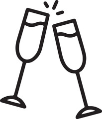 Celebration toast with champagne flutes cheers icon minimalist line art for festive occasions and joyful events vector