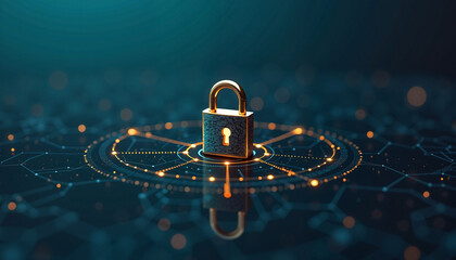 Cybersecurity padlock on a circuit background representing digital data protection