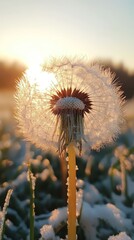 Sunrise Dandelion: A Frosty Winter Morning