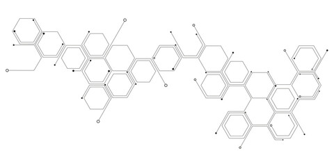 Abstract white hexagon concept background. Hexagonal Molecular structure abstract tech network pattern. Abstract geometric hexagon with connecting dots and lines. Minimalist abstract background.