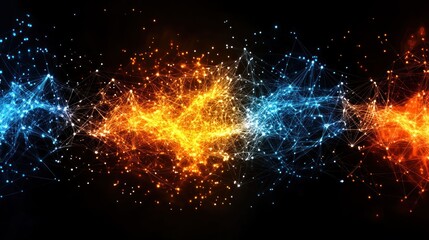 Abstract Network Digital Art: A Symphony of Blue and Orange