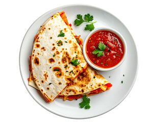 Plate of quesadillas with salsa and garnish