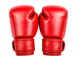 Pair of red boxing gloves, top view