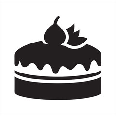 chocolate cake with cherry Silhouette vector illustration on transparent background