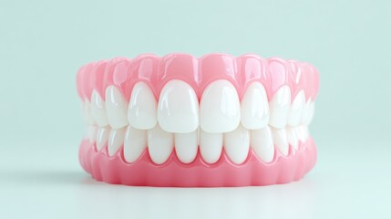 A close up of a pink and white fake tooth