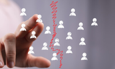 Illustrates division, separation, conflict, or a split within a team or business.  Ideal for...