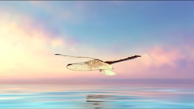 Dragonfly soaring above water