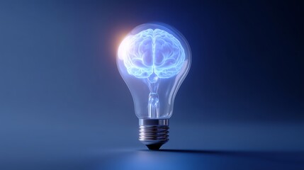 Creative light bulb with glowing brain design illustrating ideas and innovation in concept art