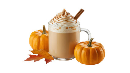 Delicious pumpkin spice latte with whipped cream and cinnamon sticks