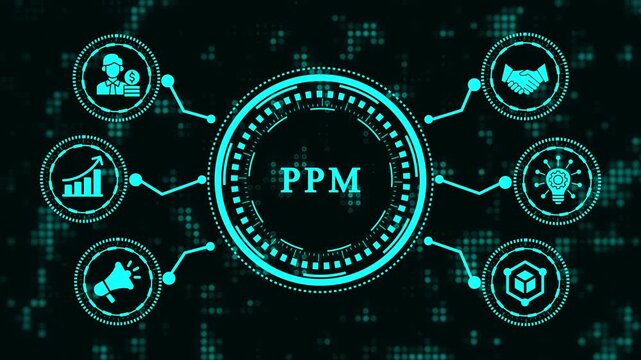 Futuristic PPM Technology Animation &ndash; Online Transaction Processing Data Network, Business Analytics, Digital Finance and Innovation