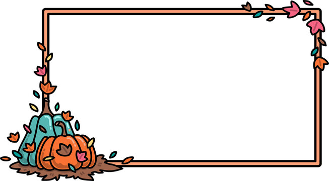 Autumn Frame with Pumpkins and Leaves Illustration