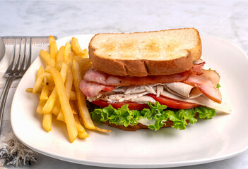 turkey blt sandwich with fries