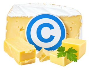 Creamy, yellow cheese wedges with a copyright symbol