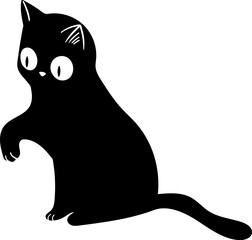 Black cat with white eyes and ears raised