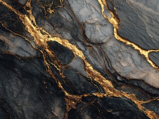 Abstract close-up of black marble with striking gold mineral veins