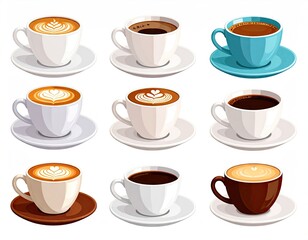 Obraz premium Collection of Coffee Cups with Various Drinks and Colors