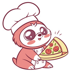 Cute Cartoon Panda Chef with Slice of Pizza. Vector illustration