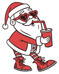 Santa Claus with a cup of coffee. Vector illustration on white background.