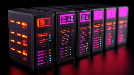 Futuristic Server Racks: Neon Glow in Data Center