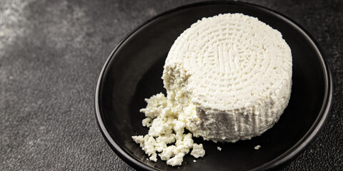 Cottage cheese fermented milk product portion size natural product tasty snack fresh delicious gourmet food background on the table rustic top view copy space keto and paleo diet