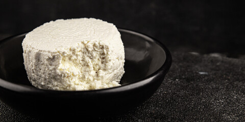 Cottage cheese fermented milk product portion size natural product tasty snack fresh delicious gourmet food background on the table rustic top view copy space keto and paleo diet