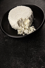 Cottage cheese fermented milk product portion size natural product tasty snack fresh delicious gourmet food background on the table rustic top view copy space keto and paleo diet