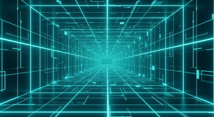 Obraz premium Abstract futuristic background with glowing neon lines creating a tunnel effect in blue and green color