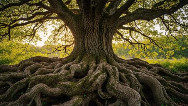 Ancient Tree with Massive Roots Holding the Earth