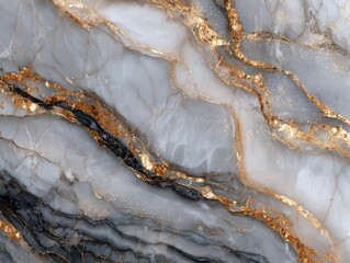 Elegant marble texture with gray tones and shimmering golden veins