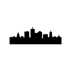 Naklejka premium Black and White Silhouette of a Modern Urban Cityscape with High Rises