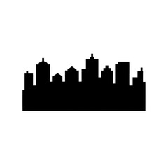 Naklejka premium Black and White Cityscape Silhouette Illustration Against Clean White Background