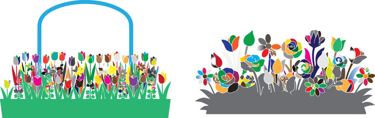 Colorful floral arrangements with blue arch flowers